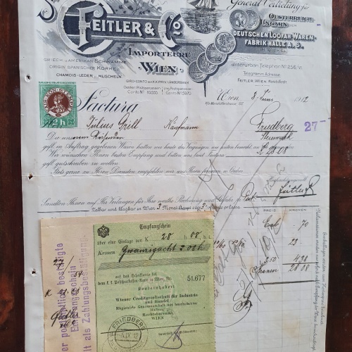 Alte Rehnung 1912 aus Wien Loofah Waren Fabrik Halle Feitler und Co (X8)