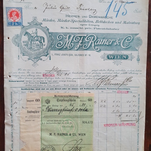 Alte Rehnung 1900 aus Wien Herren und Damenwäsche M.F. Rainer und Co (X1)