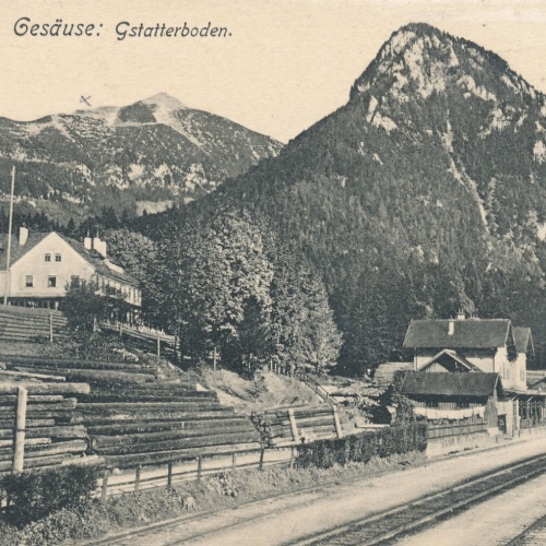 AK vom Gesäuse Gstatterboden mit Bahnhof Steiermark (6424)