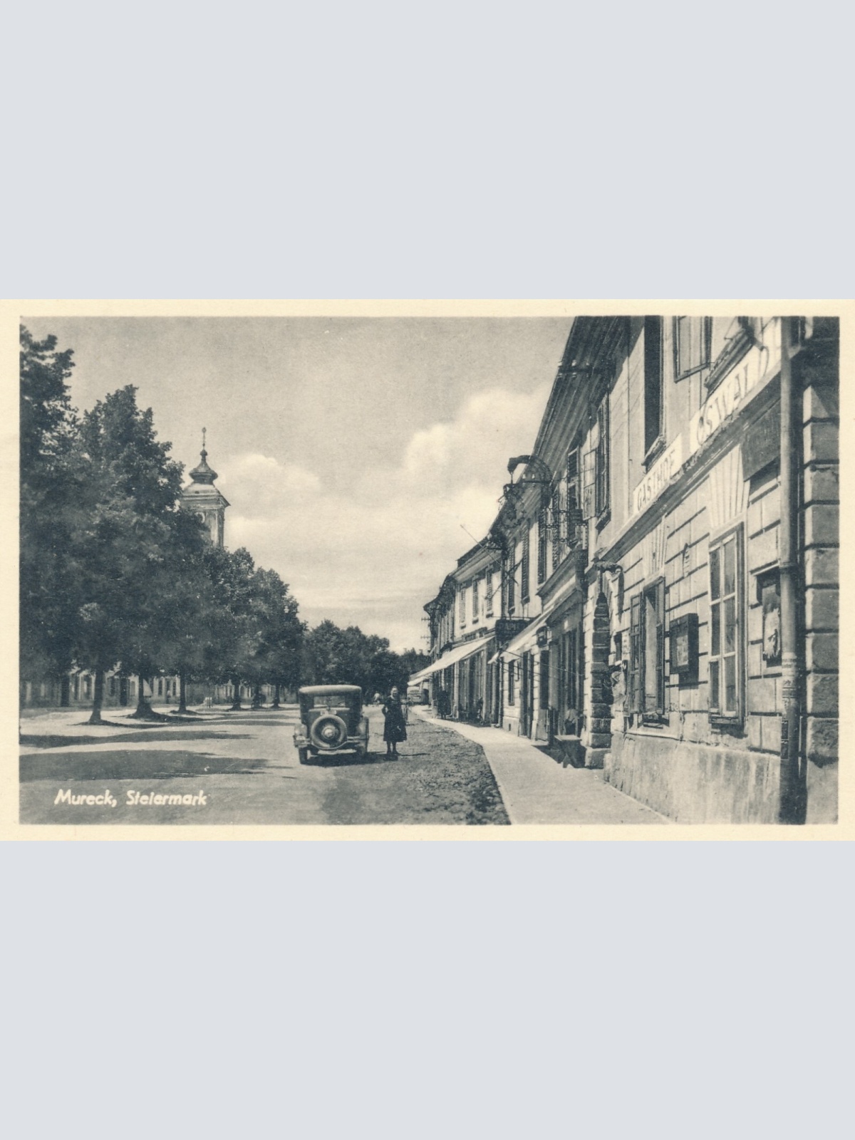 AK aus Mureck Strassenansicht mit Oldtimer Stmk  (6354)