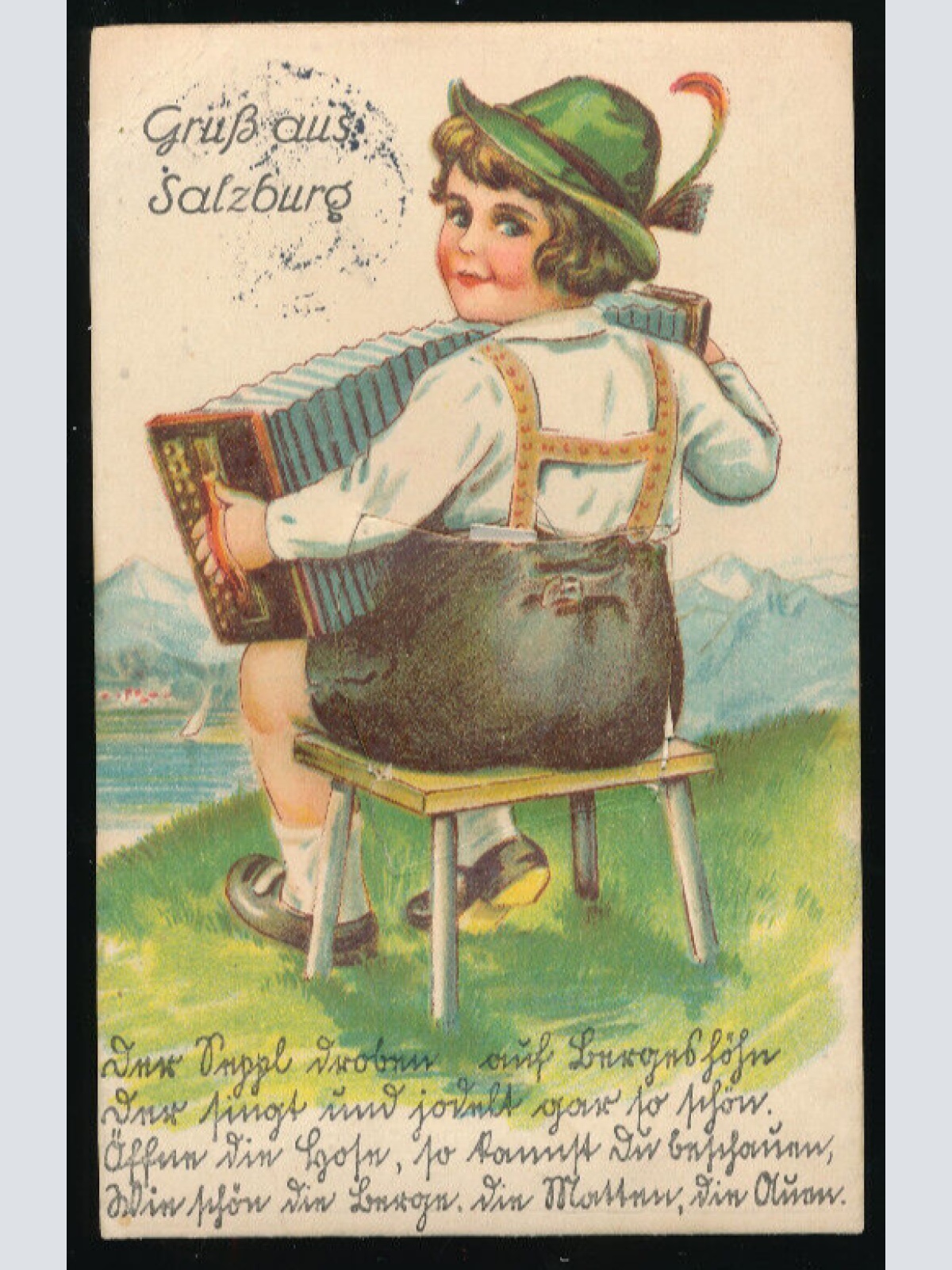 Leporello - Karte gruß aus Salzburg Mädchen mit Zieharmonika (5957)