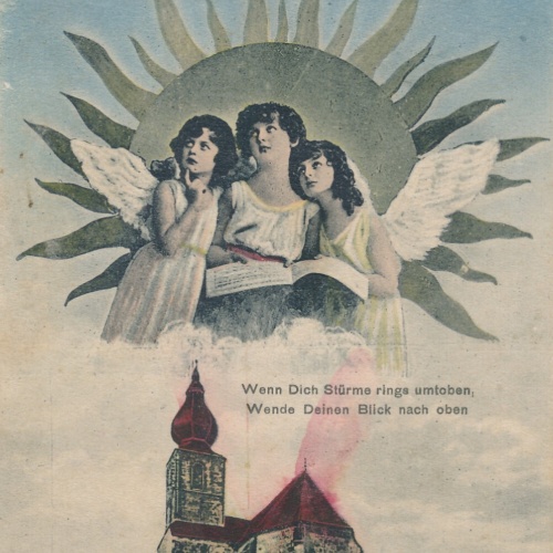 AK gruss aus Adlwang mit Engel und Kirche Oberösterreich (6115)