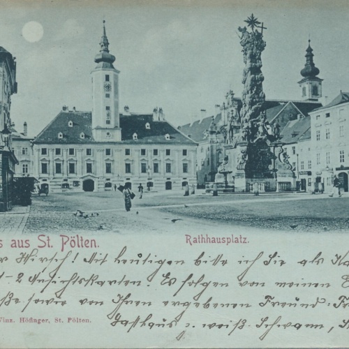 Mondschein - Karte gruss aus St.Pölten Rathausplatz (6861)