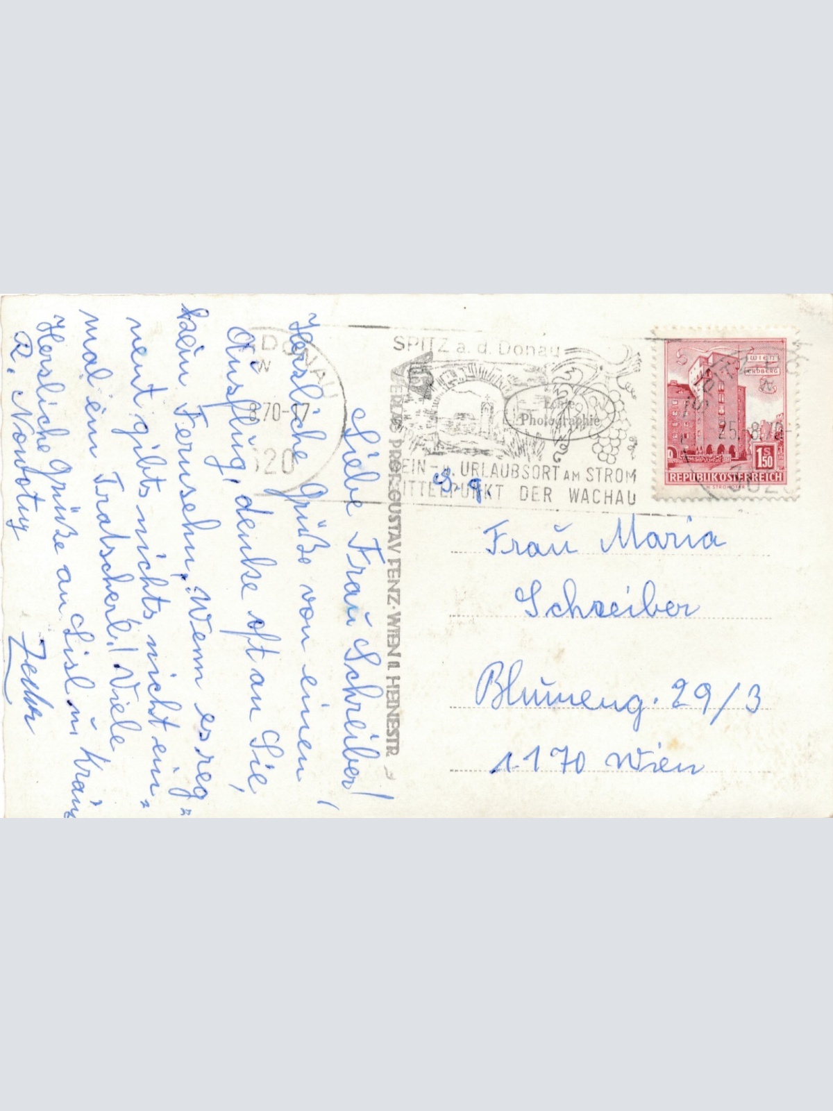 AK aus Spitz mit Ruine Hinterhaus und Dampfer Niederösterreich (6896)