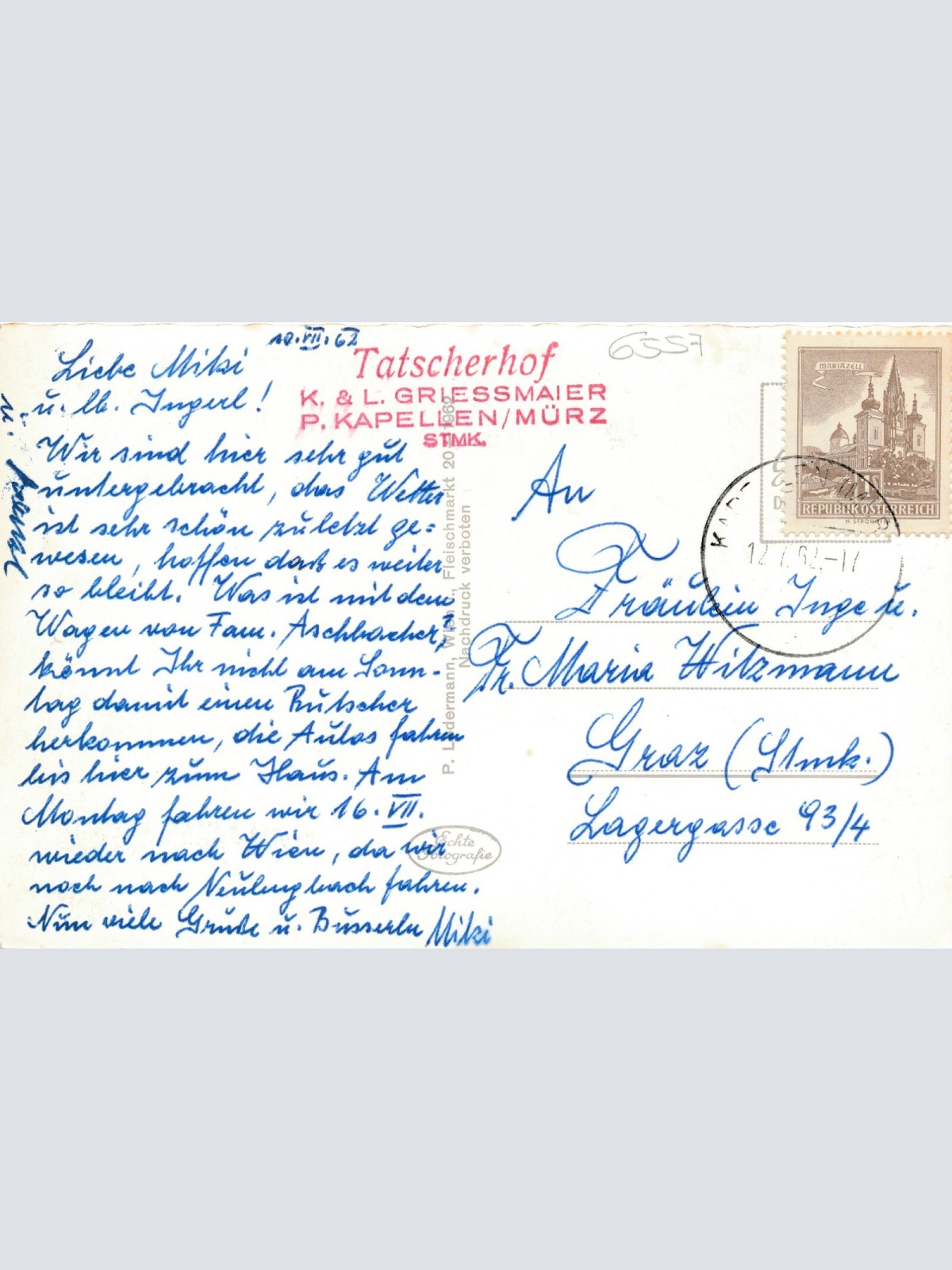 AK vom Alpengasthof Tatscherhof Steiermark (7011)