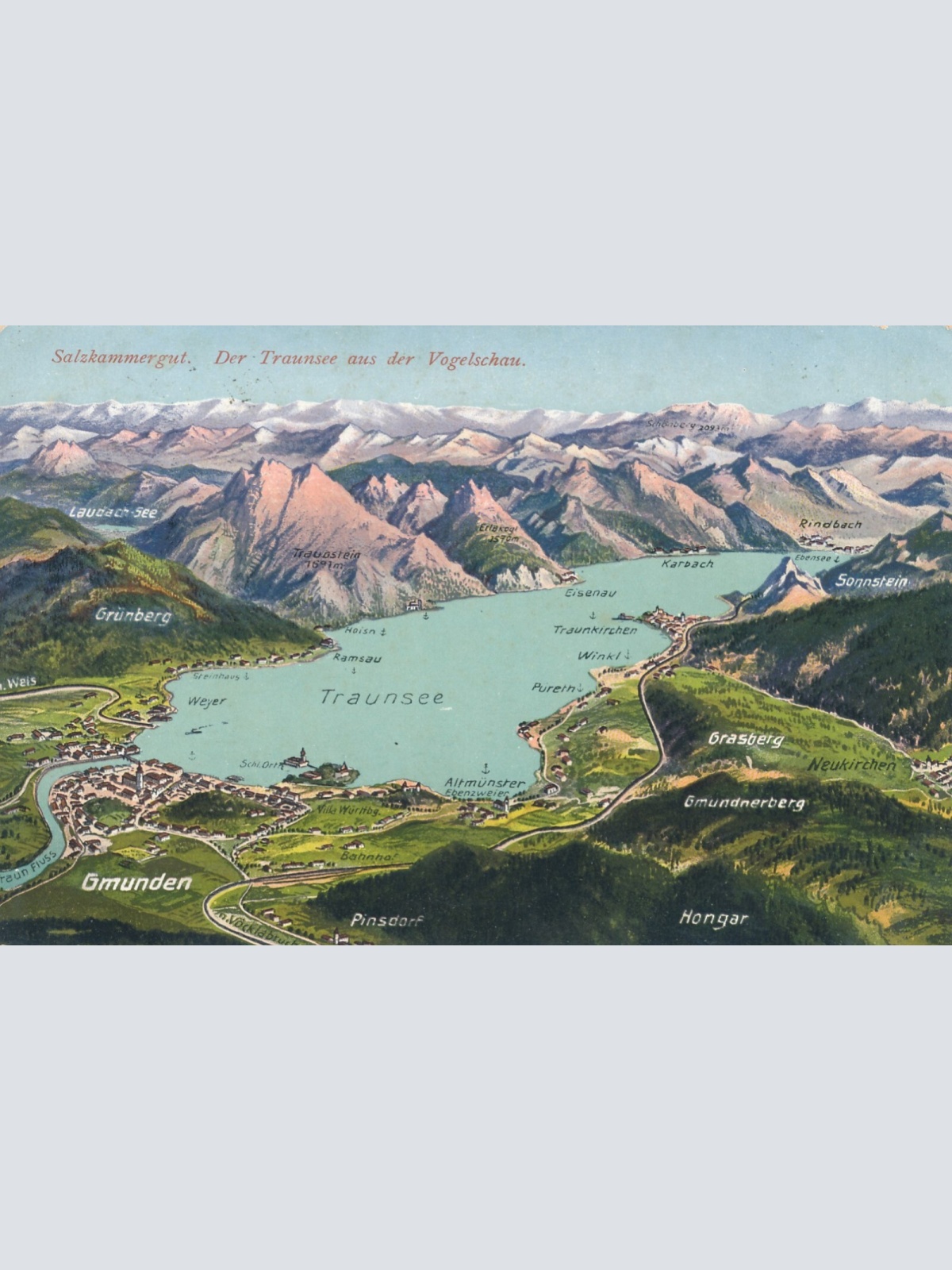 AK der Traunsee aus der Vogelschau Oberösterreich (6755)