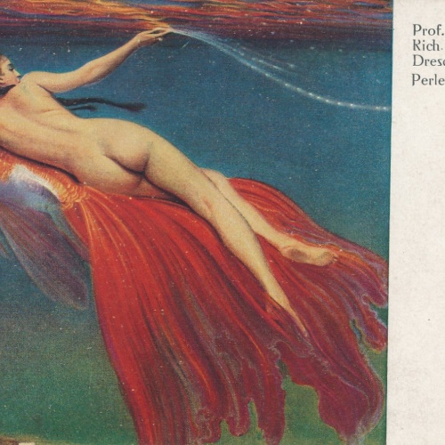 Künstlerische Sagen und Legenden Karte Perlen Frau schwimmt mit Goldfisch (6502)