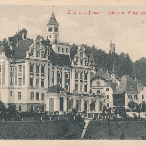 AK aus Linz an der Donau mit Schule und Villen am Römerber Oberösterreich (7058)