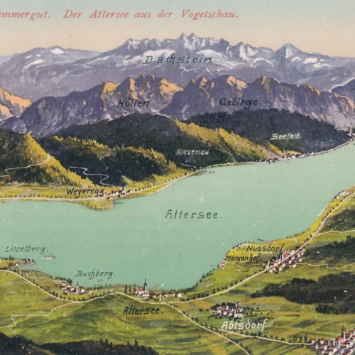 AK aus Attersee aus der Vogelschau Oberösterreich (7652)