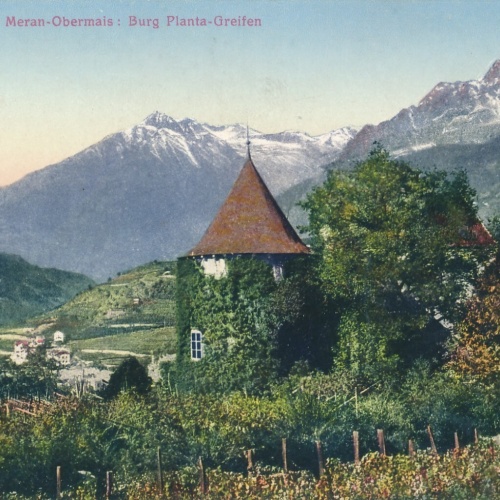 AK aus aus Meran - Obermais mit Burg Planta Greifen Italien (7742)
