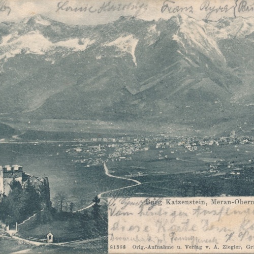 AK aus Meran - Obermais mit Burg Katzenstein Italien (7736)