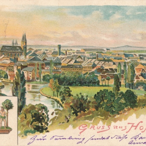 Litho - Karte gruss aus Hof Bayern (7584)