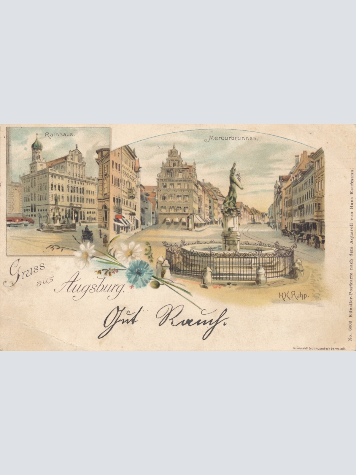 Litho - Karte gruss aus Augsburg Bayern (7588)
