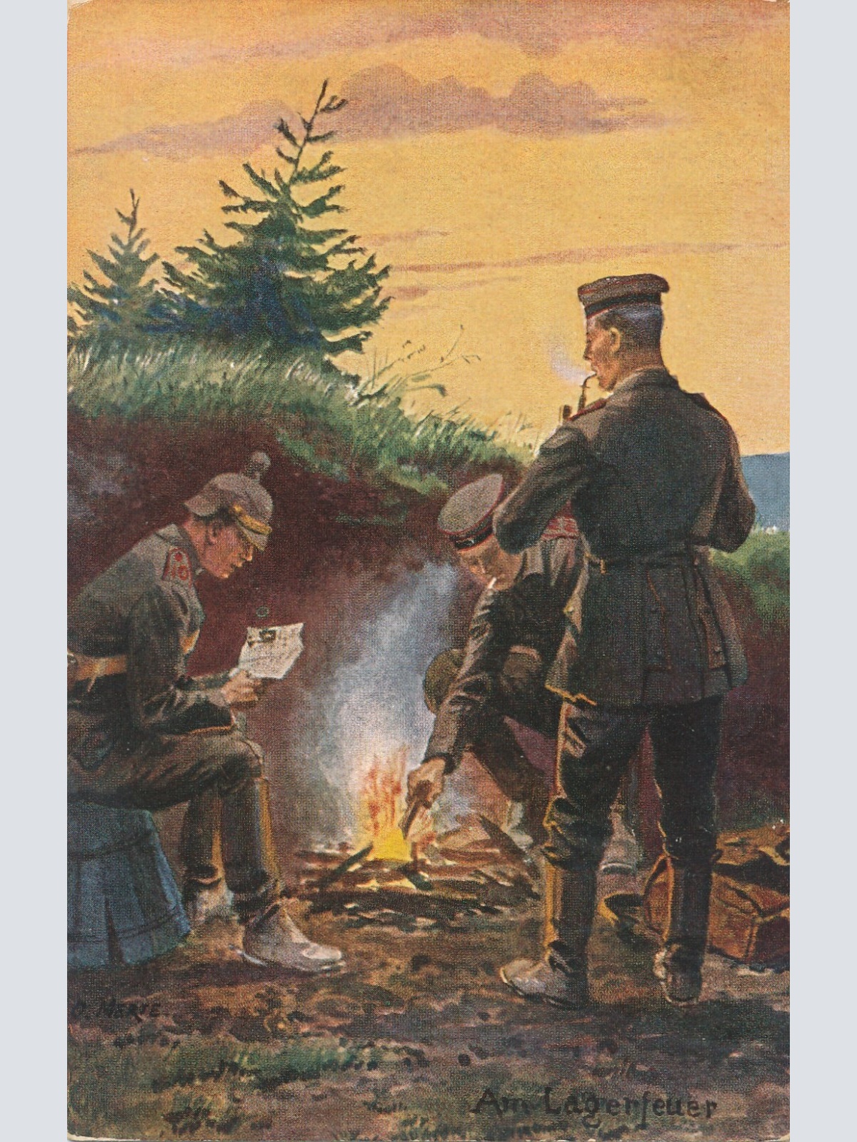 AK drei Soldaten vor dem Lagerfeuer (7925)