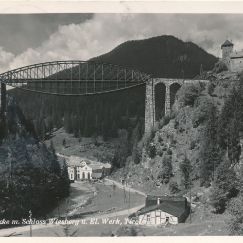 AK mit Traisbrücke und Schloss Wiesberg + El. Werk Tirol (7908)