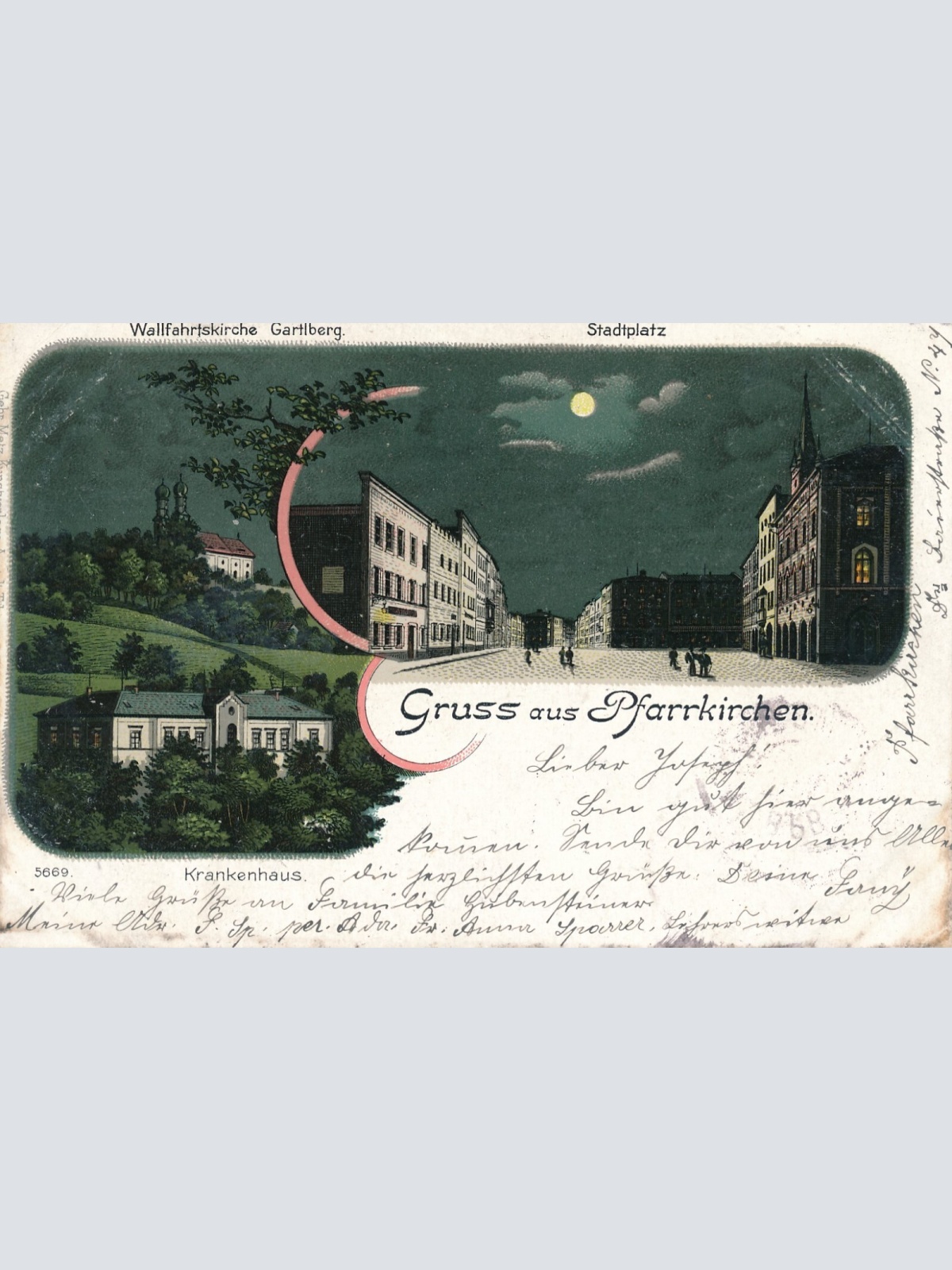 Mondschein - Karte gruss aus Pfarrkirchen Bayern (7578)