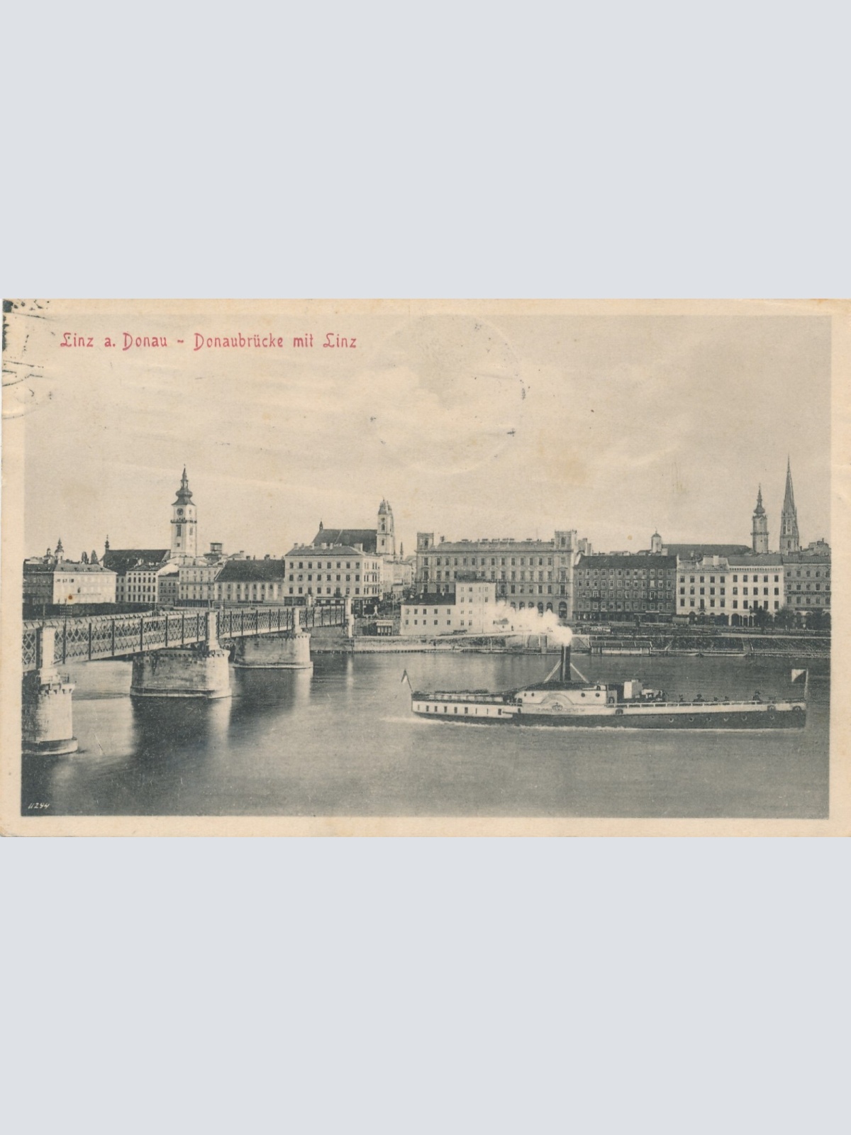 AK aus Linz an der Donau Donaubrücke mit Dampfer Oberösterreich (7940)