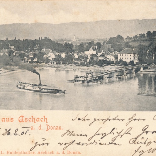 AK aus Aschach mit Dampfer Oberösterreich (7942)