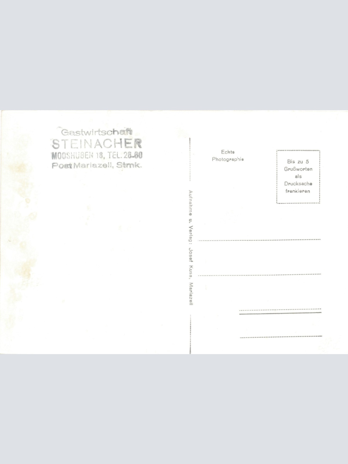 AK aus Mooshuben bei Mariazell mit Gasthaus Steinacher Brugenland (7518)