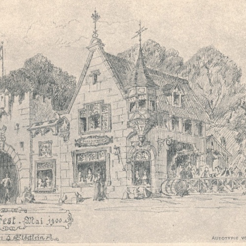 AK aus Wien zum Bratwurst Glöcklein Augartenfest mai 1900 (7555)