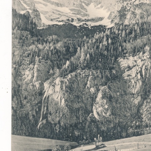 AK vom Gesäuse. Wolfbauer mit Wasserfall Steiermark (8014)