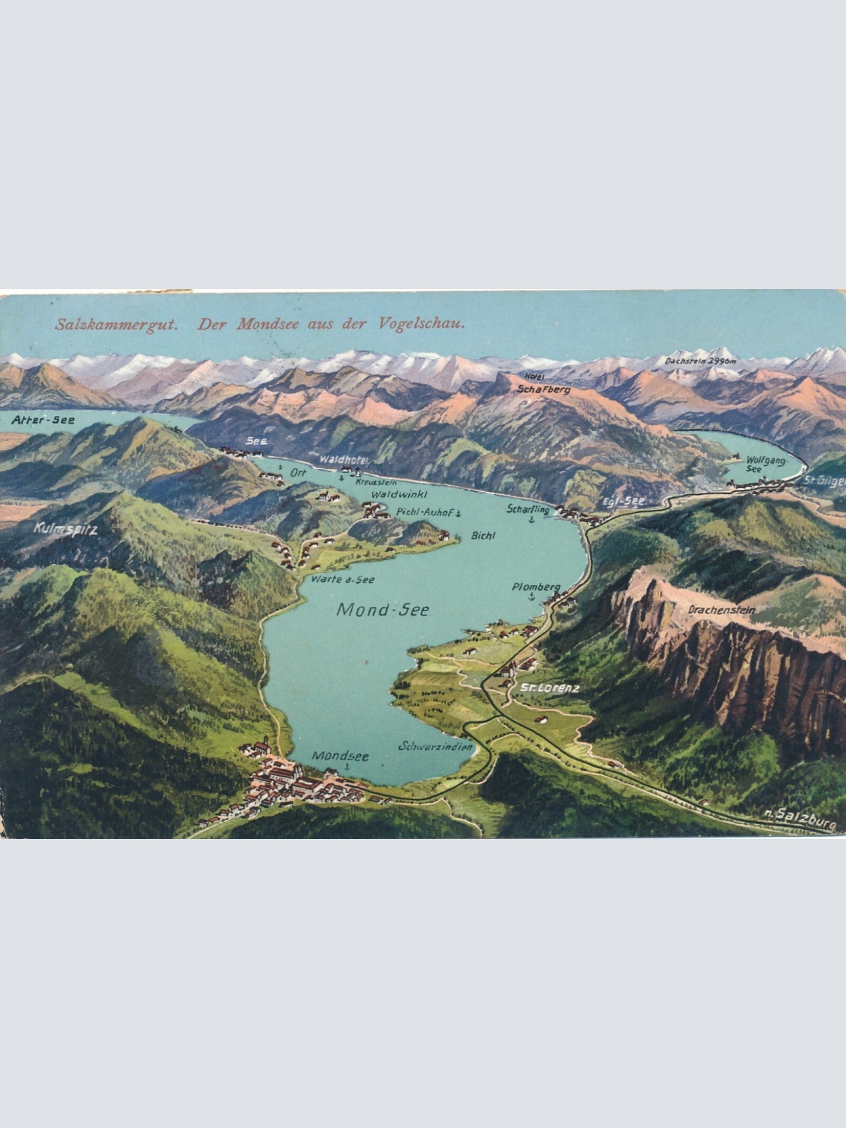 AK der Mondsee aus der Vogelschau Oberösterreich Ansichtskarte (8197)