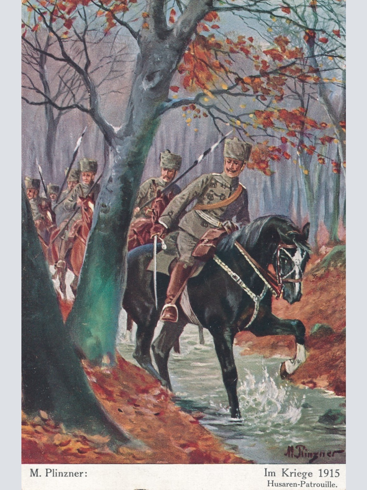 AK im Kriege 1915 mit Husaren Patrouille (6521)