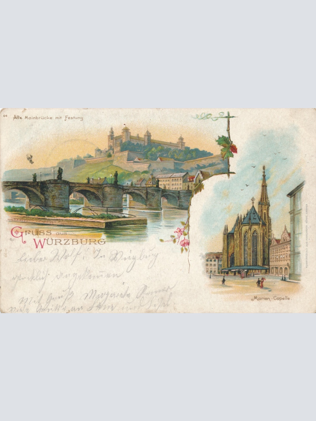 Litho - Karte gruss aus Würzburg Bayern (6614)