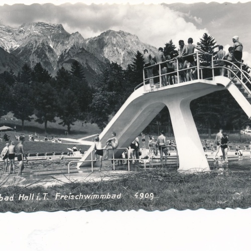 AK aus Hall mit Solbad Freischwimmbad Tirol Ansichtskarte (8314)