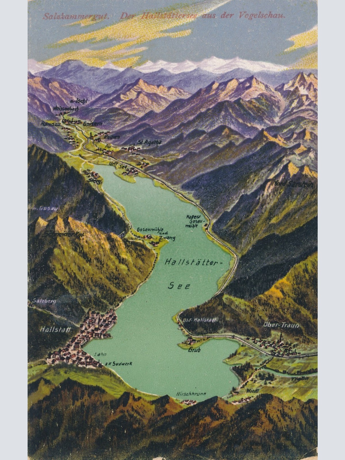 AK der Hallstättersee aus der Vogelschau Oberösterreich Ansichtskarte (8273)