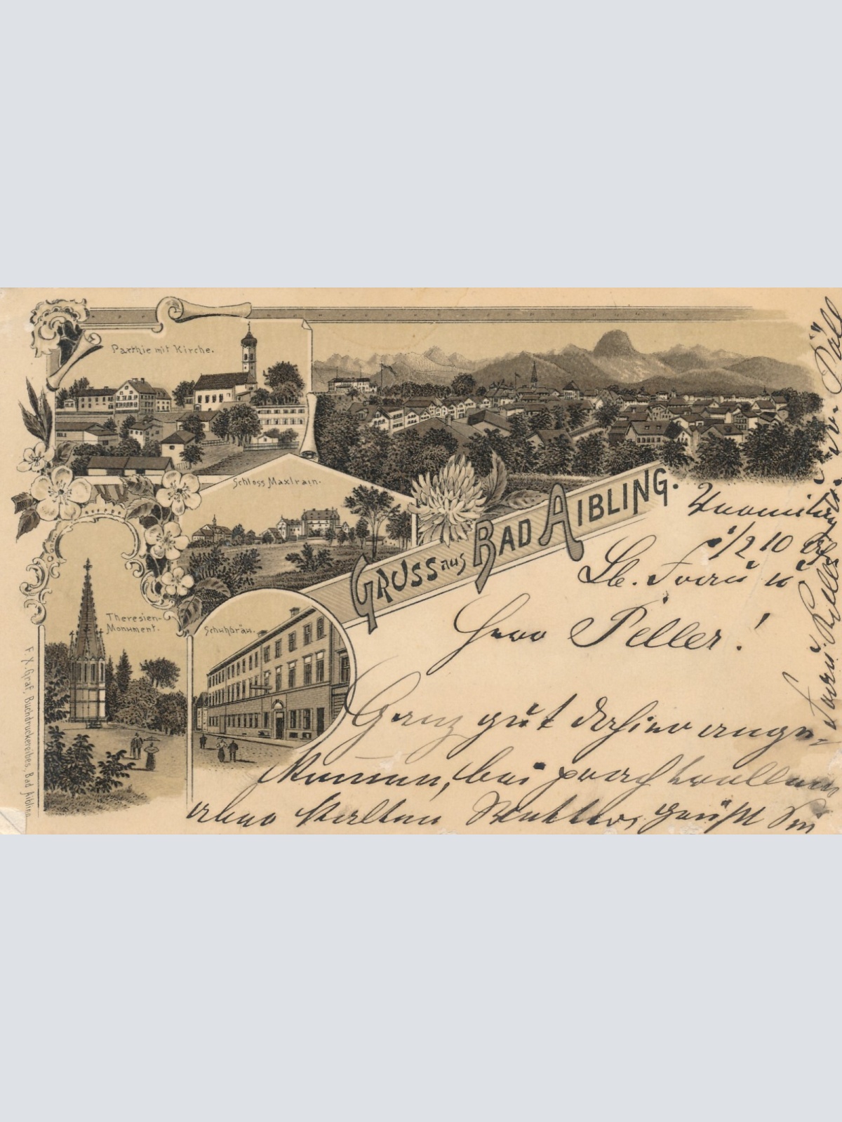 Litho - Karte gruss aus Aibling Bayern (6602)