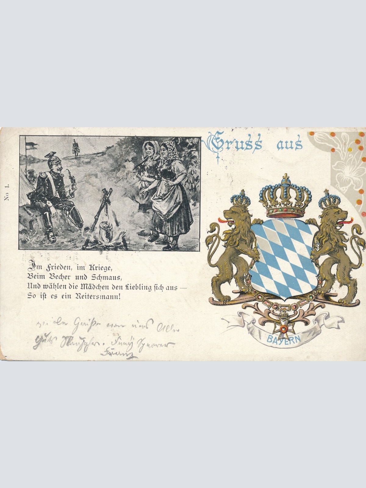 Litho - Karte gruss aus Bayern mit Bayrischen Wappen (6596)