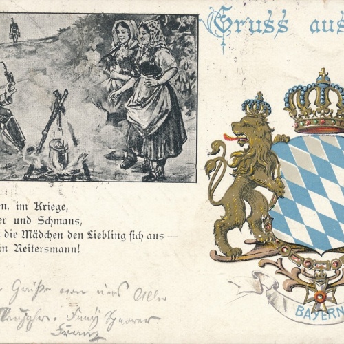 Litho - Karte gruss aus Bayern mit Bayrischen Wappen (6596)