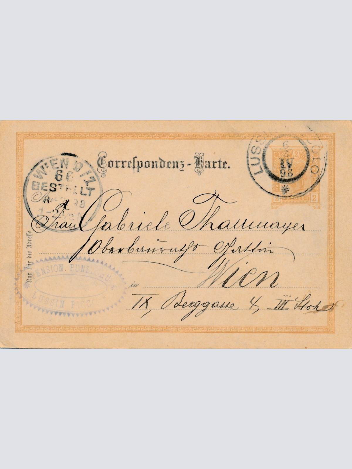 2 Kreuzer Ganzsachen - Karte 1898 aus Lussinpicolo (8542)