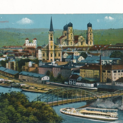 AK aus Passau Bayern Donaupartie mit Dampfer Ansichtskarte (8567)