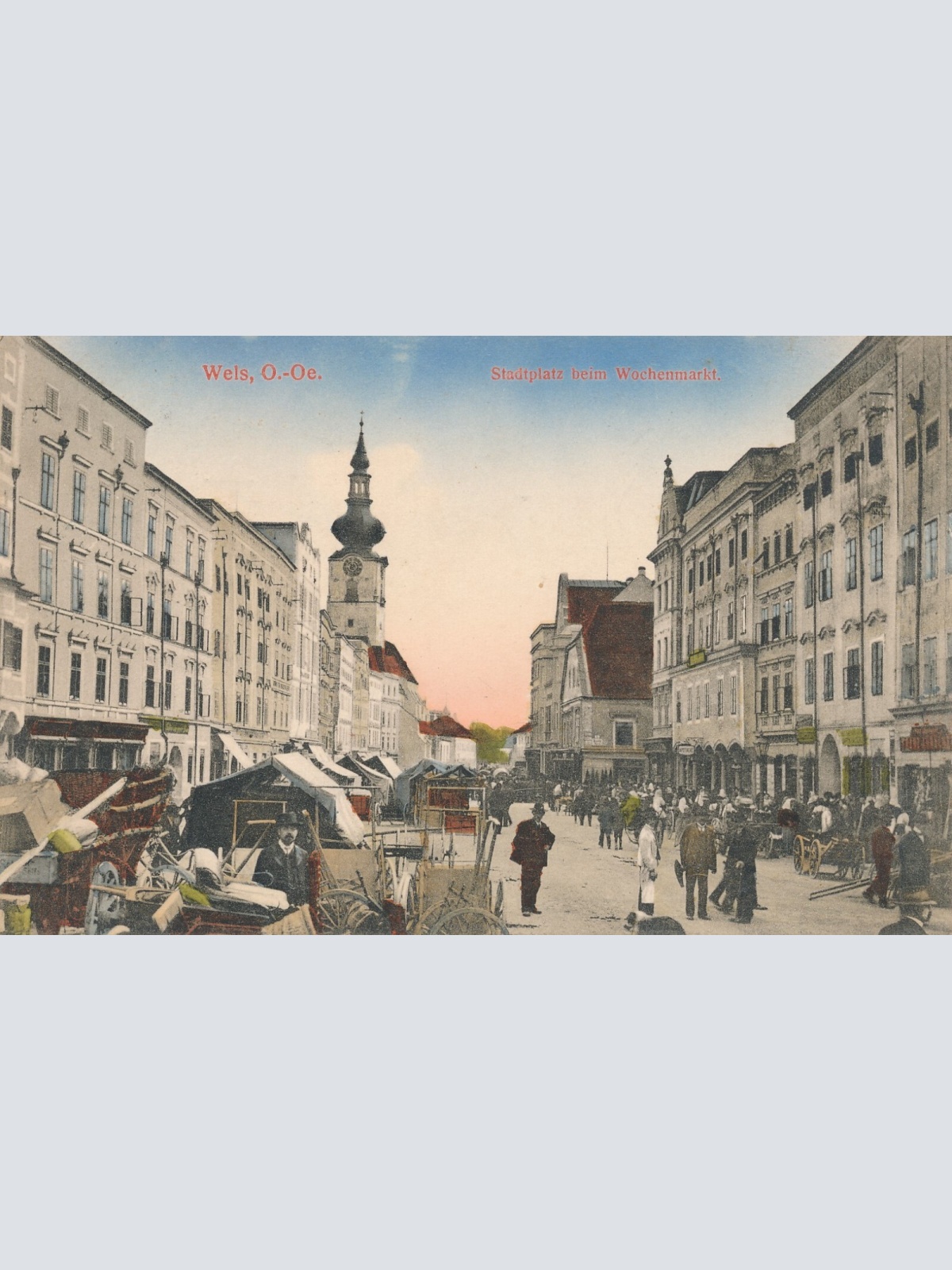 AK Wels Stadtplatz beim Wochenmarkt Oberösterreich (6691)