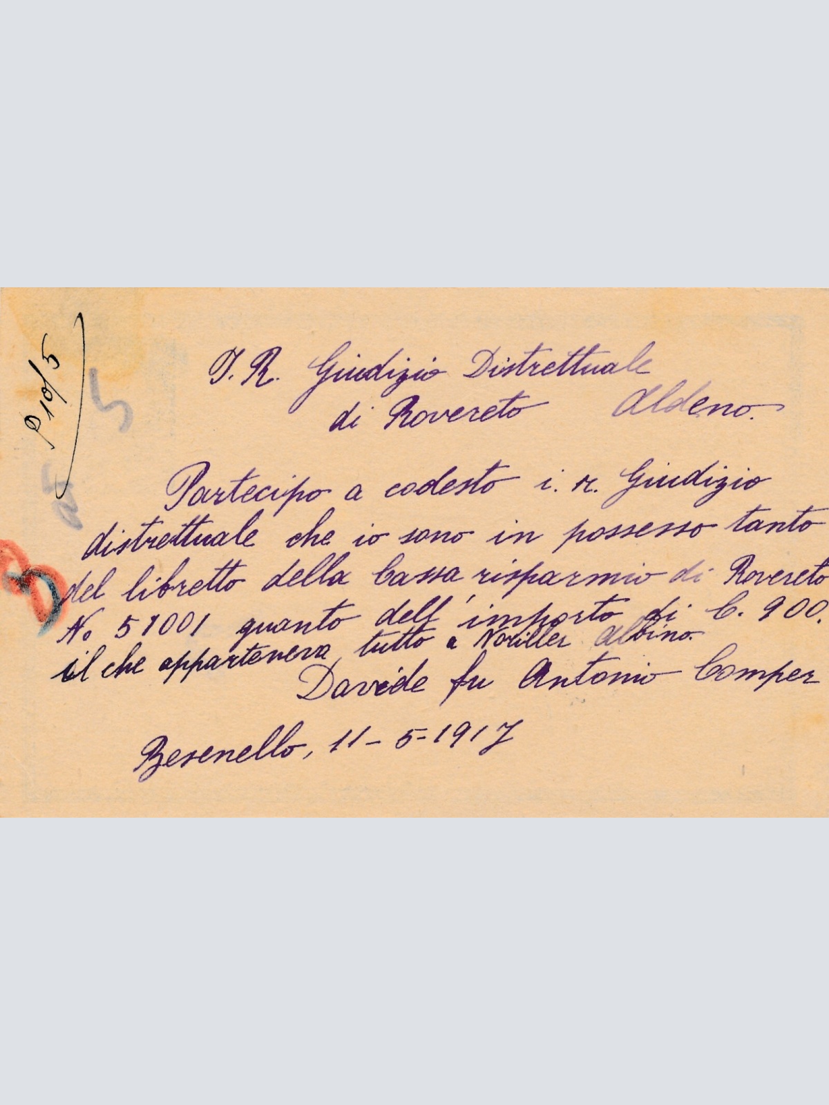 8 Heller Ganzsachen - Karte 1917 aus Calliano (8548)