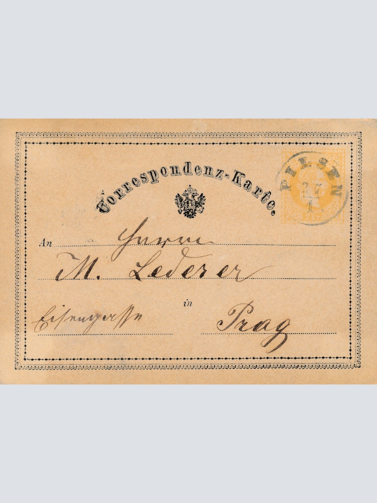 2 Kreuzer Ganzsachen - Karte 1874 aus Pilsen (8680)