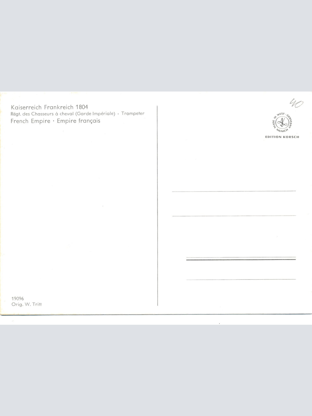 AK Uniform vom Kaiserreich Frankreich 1804 Chasseur Ansichtskarte (8688)