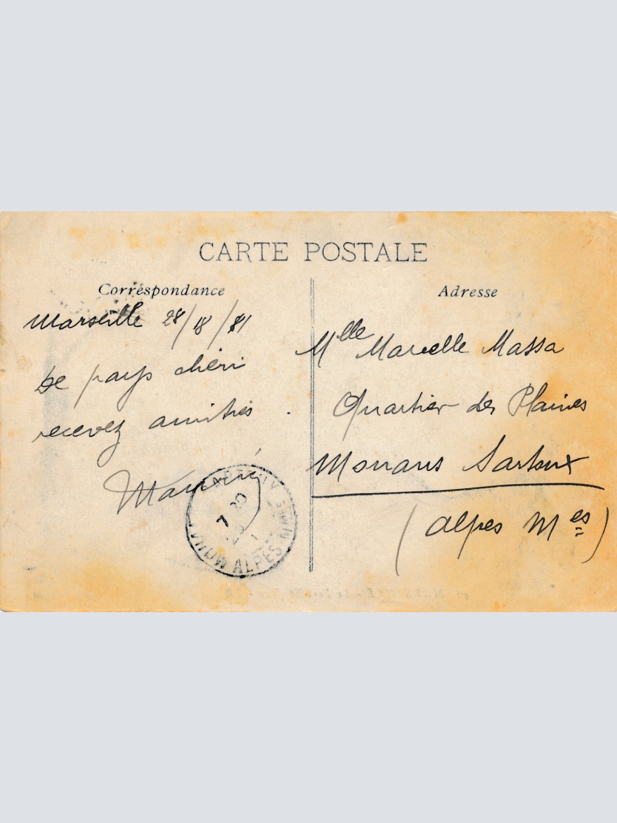 AK aus Marseille Frankreich Ansichtskarte (8625)