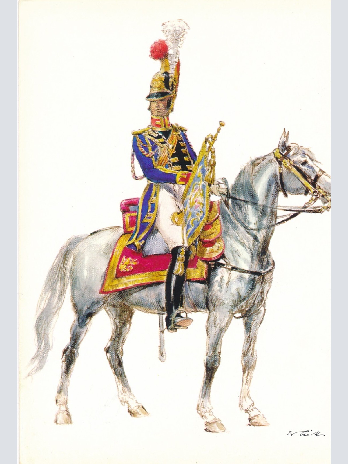 AK Uniform Königreich Frankreich 1814 Gendarmes Trompeter Ansichtskarte (8706)