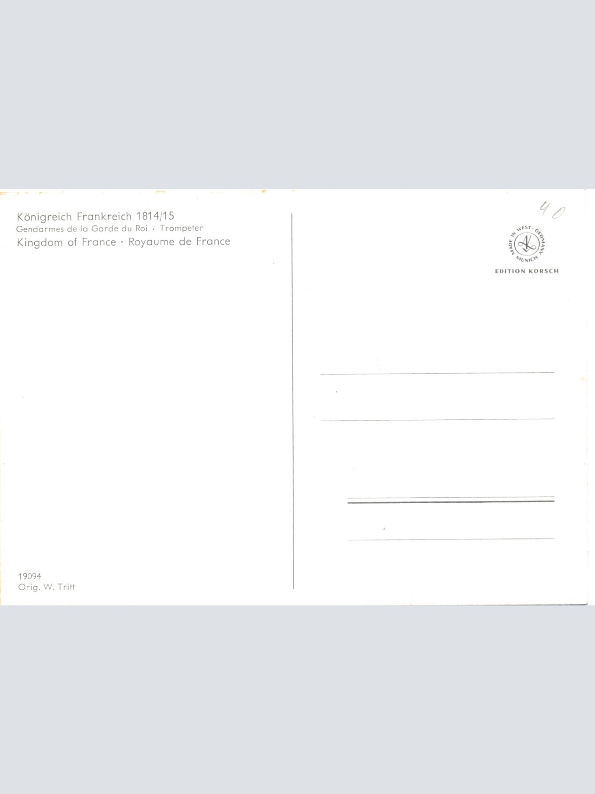 AK Uniform Königreich Frankreich 1814 Gendarmes Trompeter Ansichtskarte (8706)
