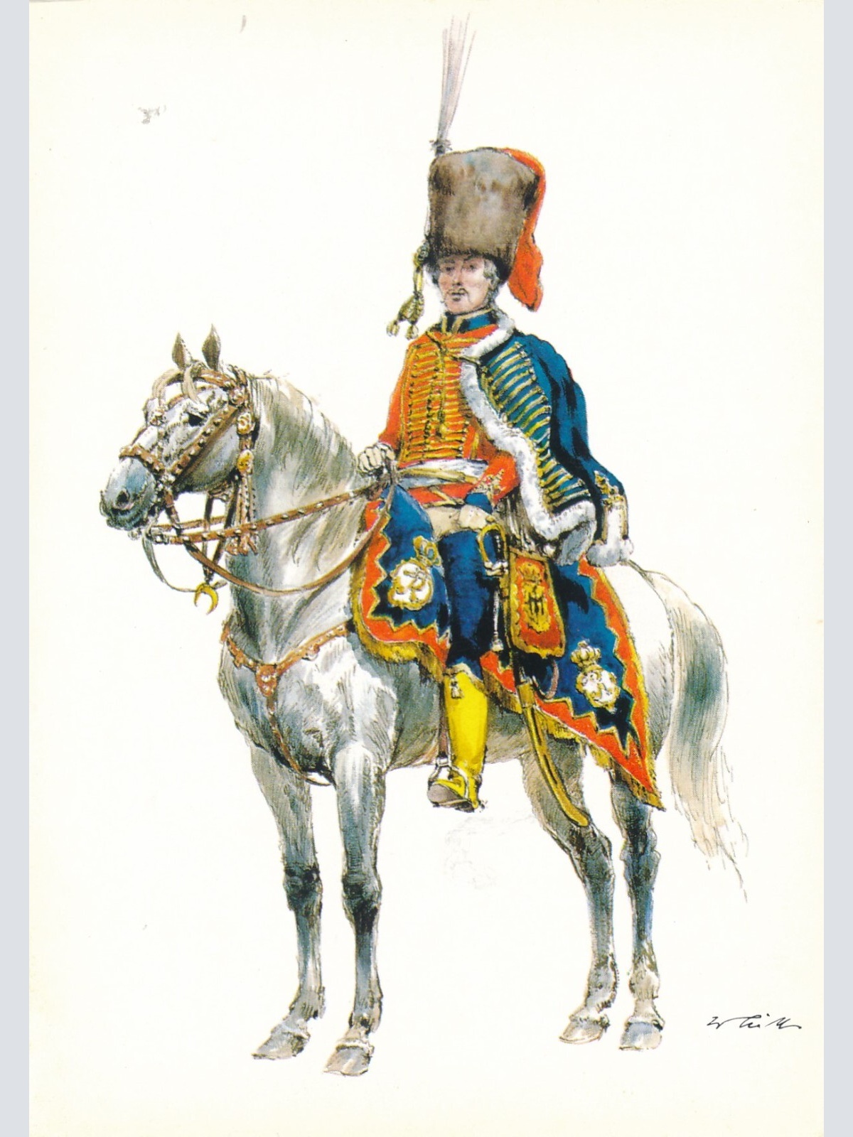 AK Uniform Königreich Preußen 1860 2. Husaren reg. Offizier Ansichtskarte (8707)