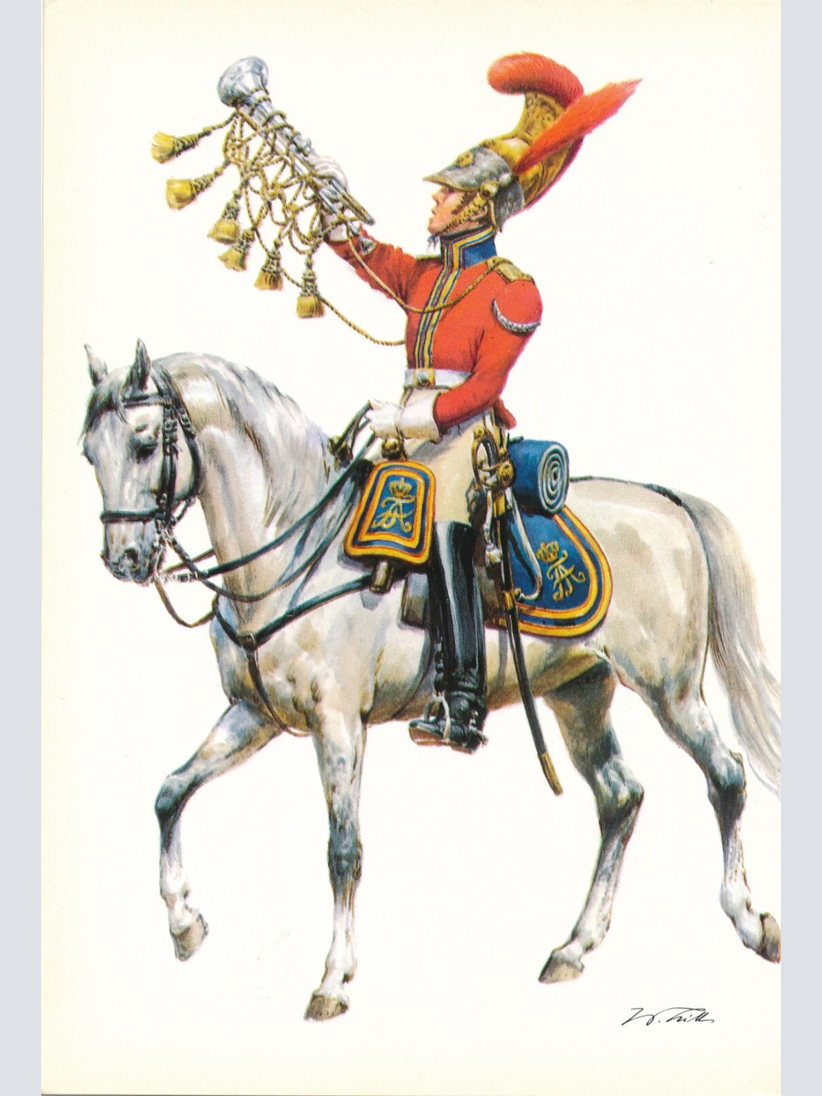 AK Uniform Königreich Sachsen 1810 Garde Trompeter Ansichtskarte (8708)