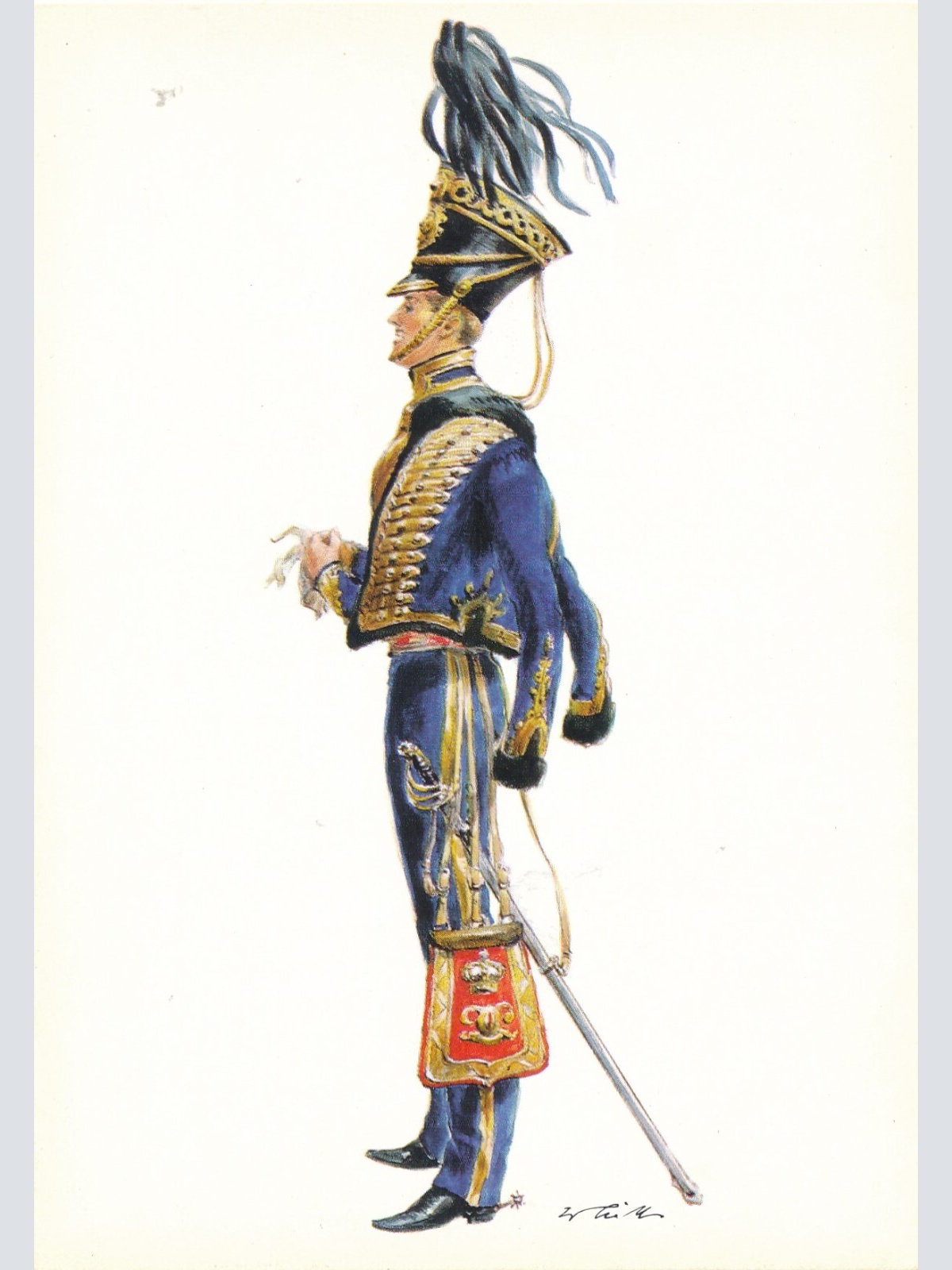 AK Uniform Königreich England 1850 9. Hussars Offizier Ansichtskarte (8713)