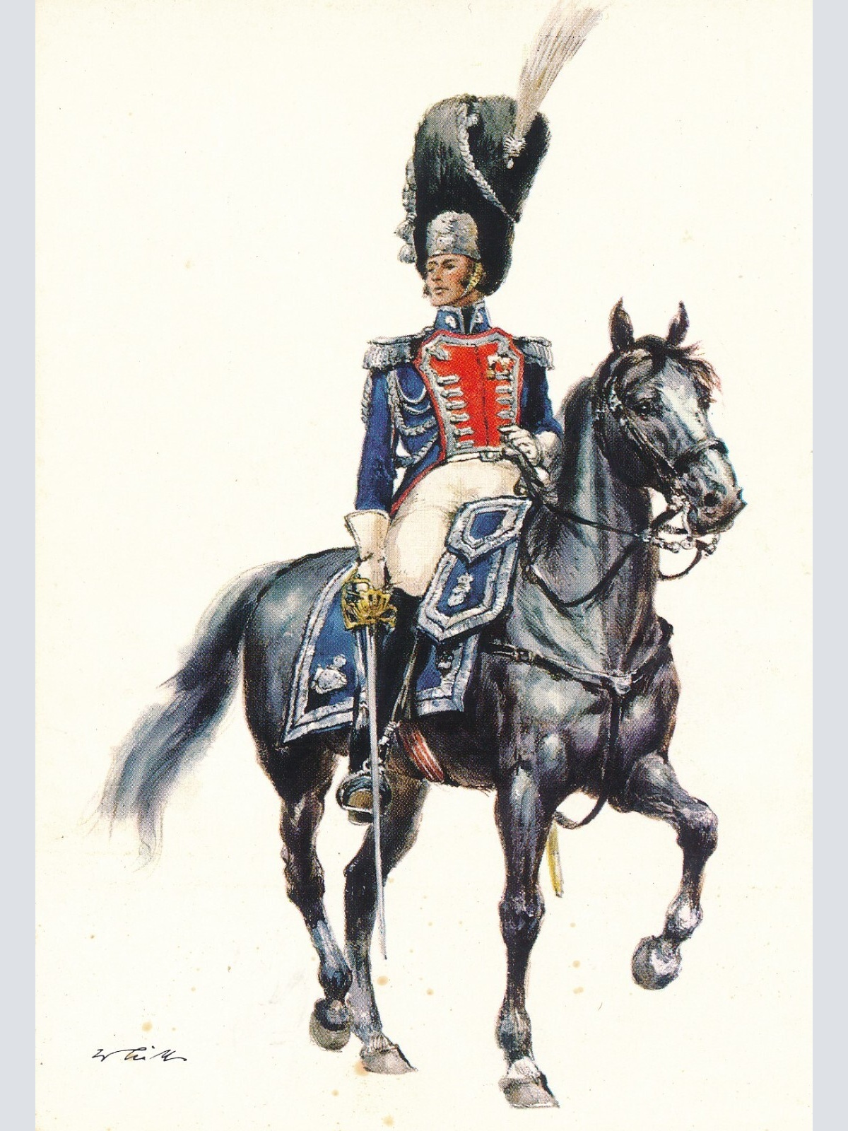 AK Uniform Königreich Frankreich 1814 Grenadier Leutnant Ansichtskarte (8704)