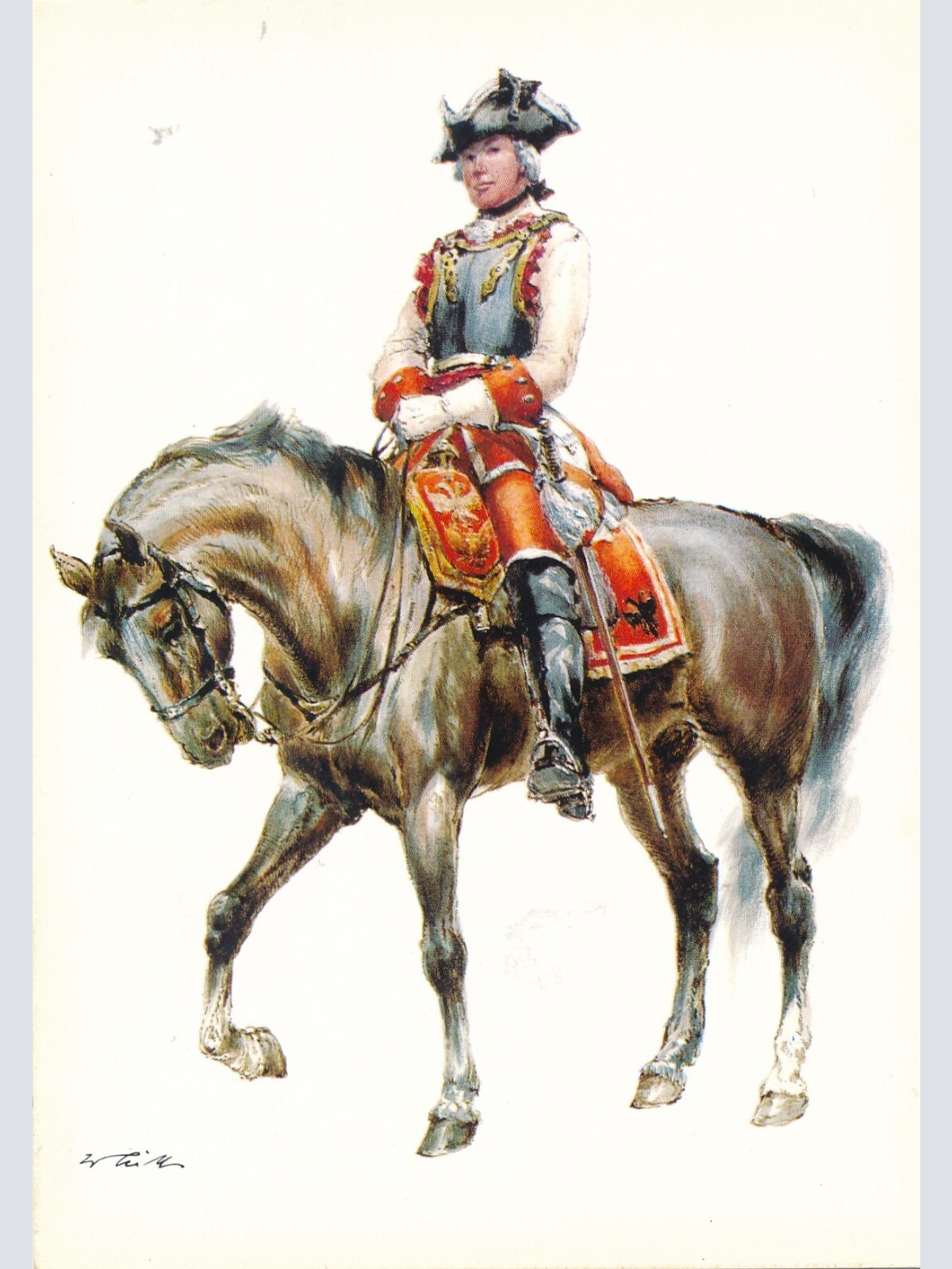 AK Uniform von Polen 1740 Kürassier Offizier Ansichtskarte (8693)