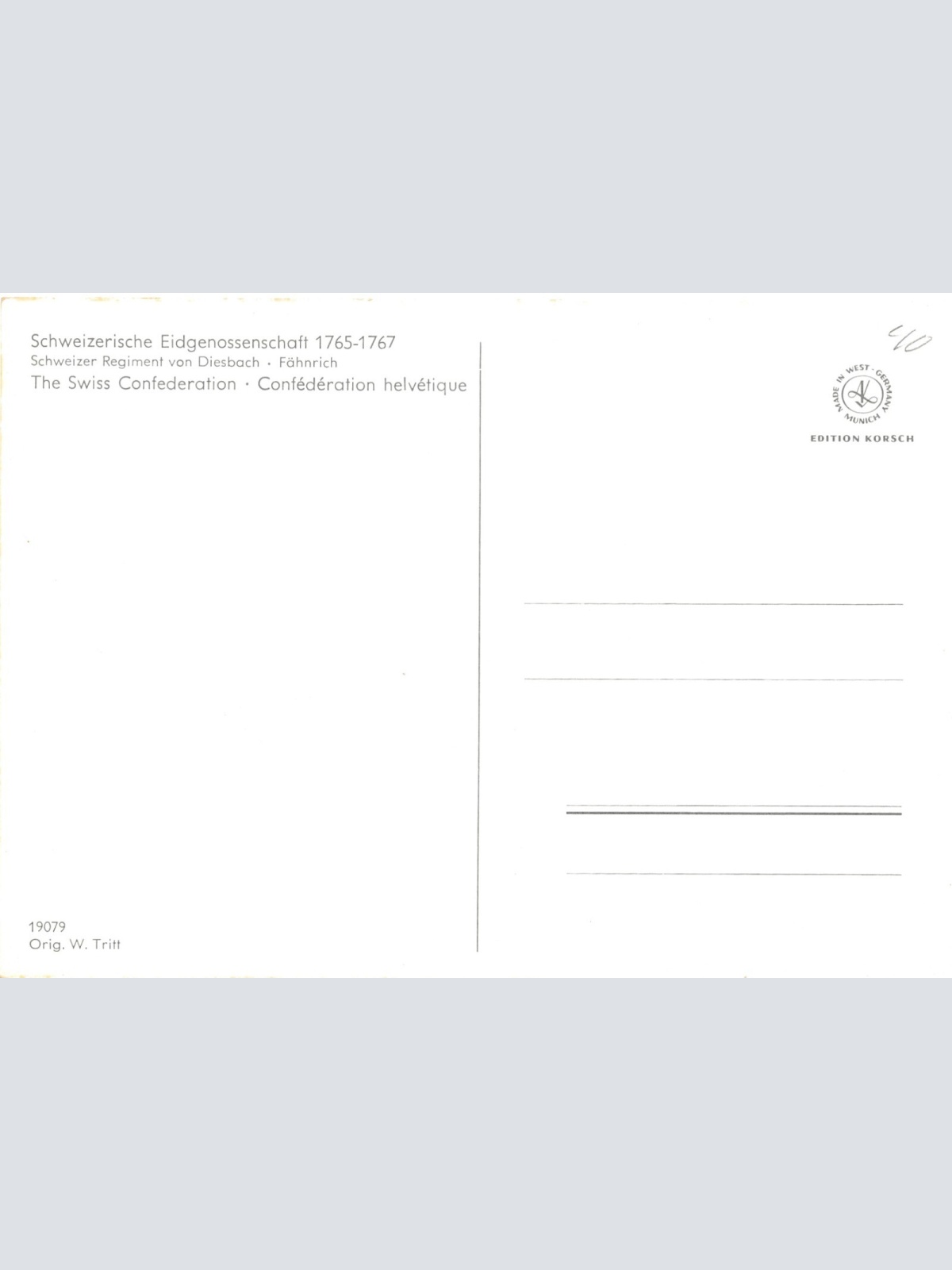 AK Uniform Schw. Eidgenossenschaft 1765 Sch. Re. Fähnrich Ansichtskarte (8695)