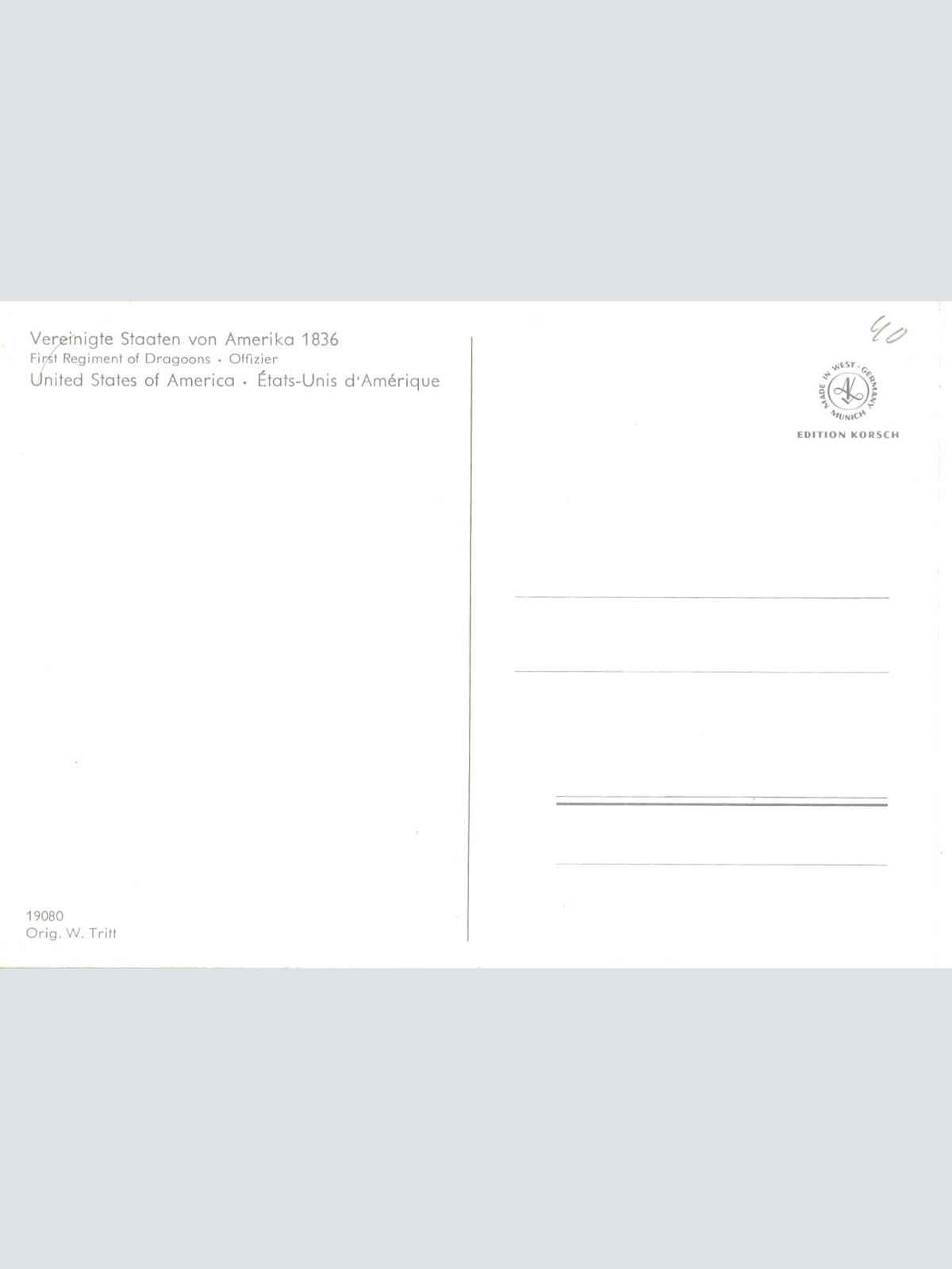 AK Uniform USA Amerika 1836 Dragoons Offizier Ansichtskarte (8696)