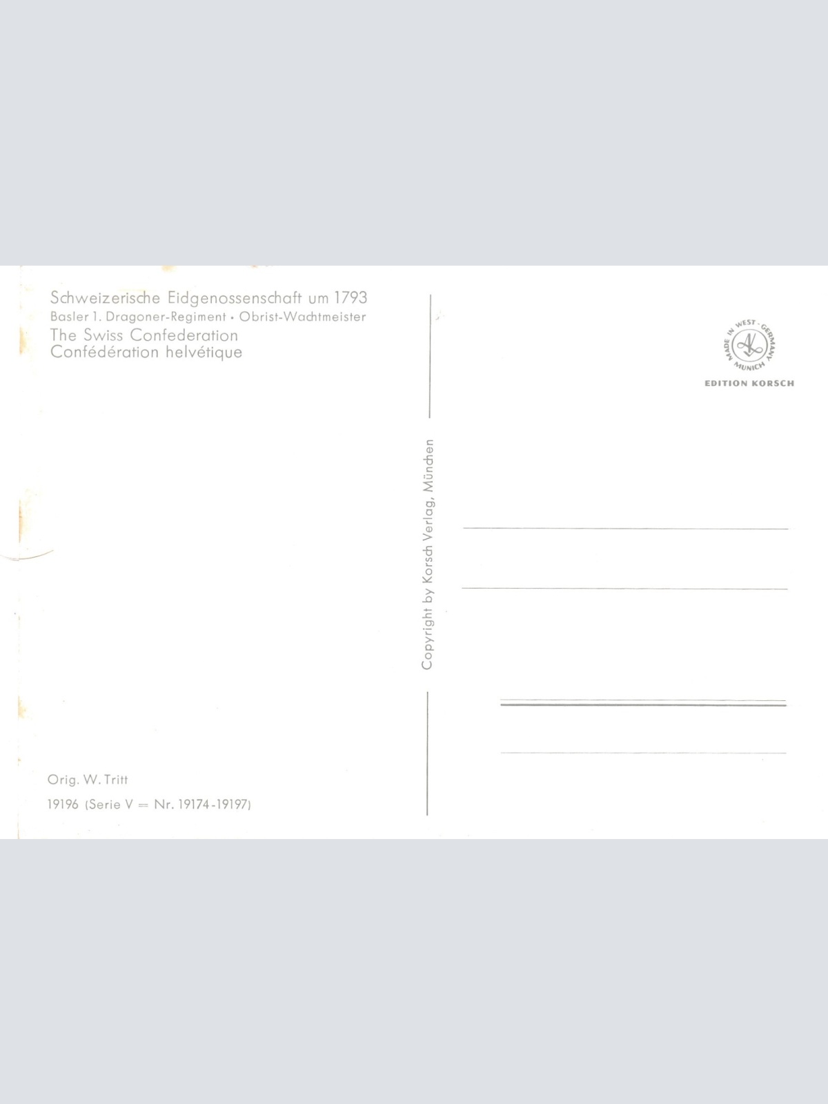 AK Uniform Schw. Eidgenossenscha 1793 Dragoner Wachtmeister Ansichtskarte (8700)